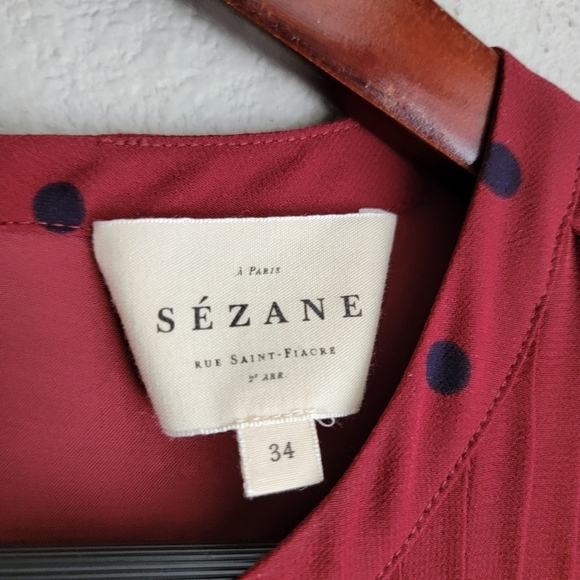 Sezane Eve Dress in Plum with Navy Dots size 34 - Picture 10 of 12